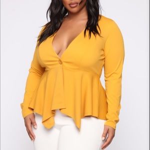 Fashion Nova peplum jacket in mustard yellow 2x